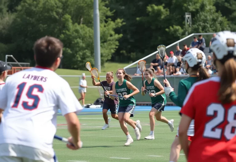 Young lacrosse players competing on the field