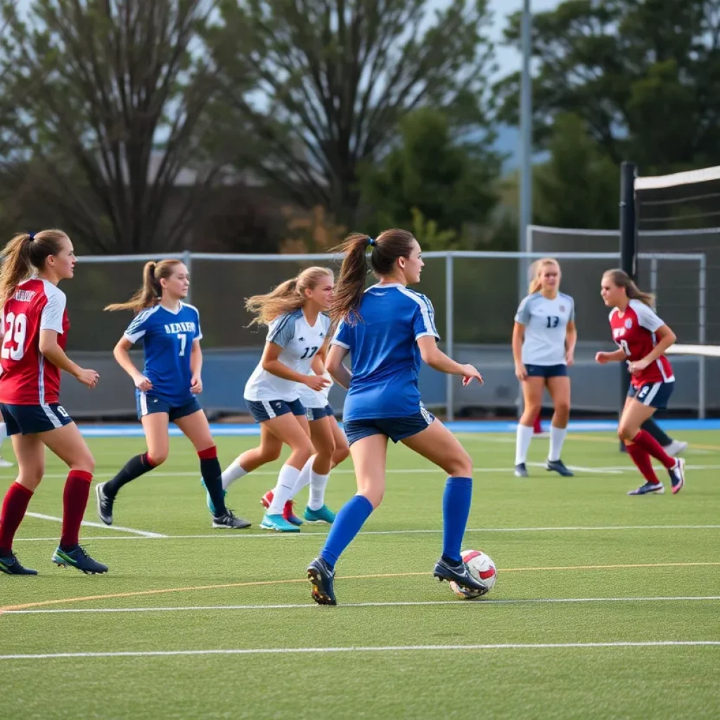 High school soccer and volleyball players in action
