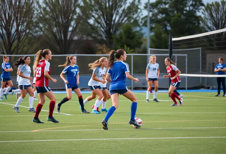 High school soccer and volleyball players in action
