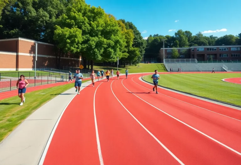 People using the Leon High School track for jogging and walking