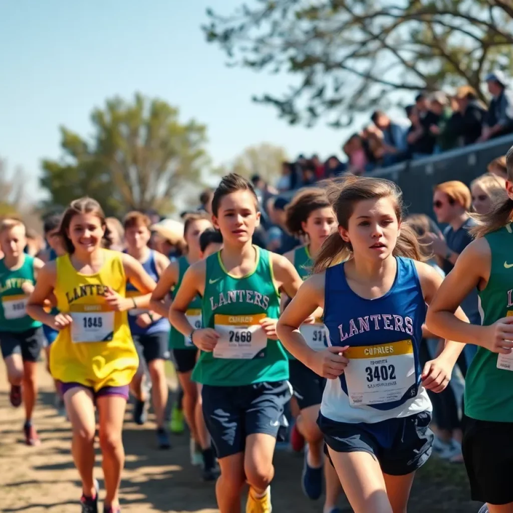 High school cross country runners competing in a race