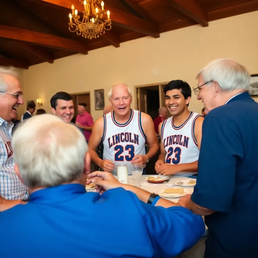 Former Lincoln High School basketball players celebrating their reunion