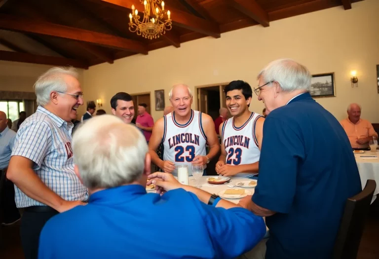 Former Lincoln High School basketball players celebrating their reunion