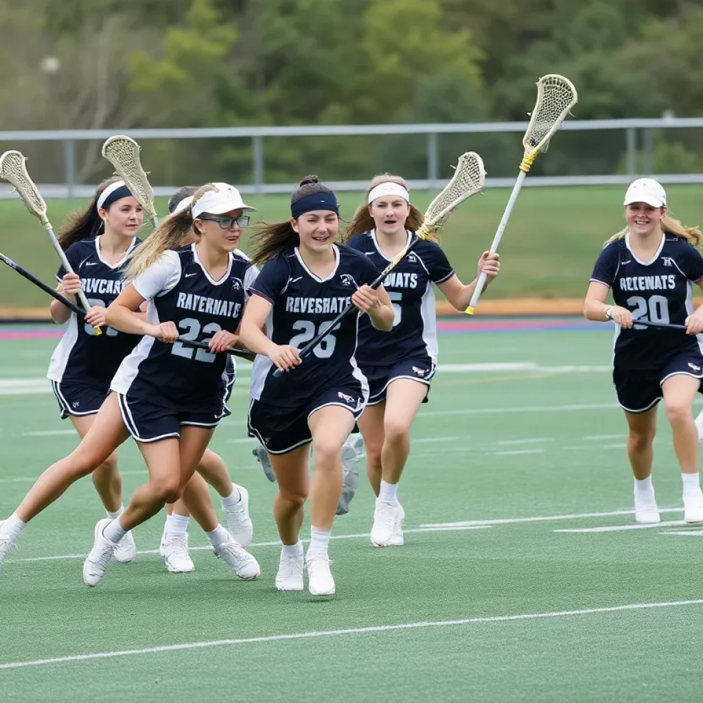 High school boys lacrosse team playing a match