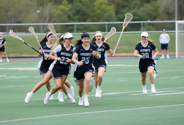 High school boys lacrosse team playing a match