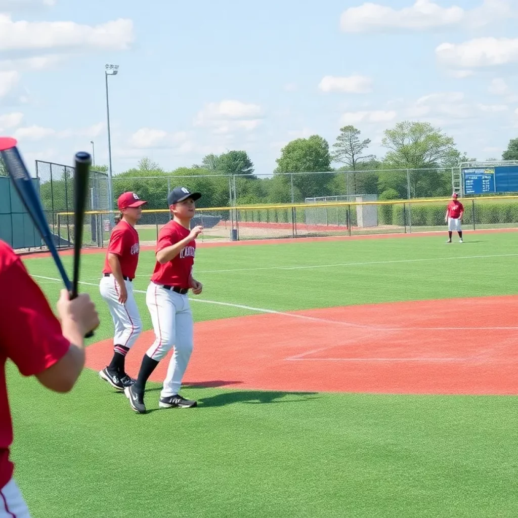 Mater Dei High School baseball players practicing on the field