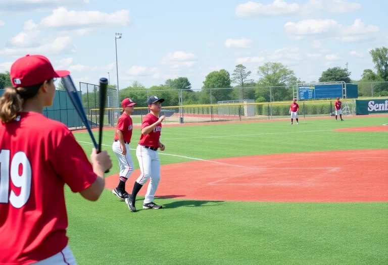 Mater Dei High School baseball players practicing on the field