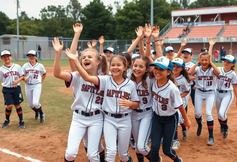 McPherson Bullpups celebrating their state championship victory on the softball field.