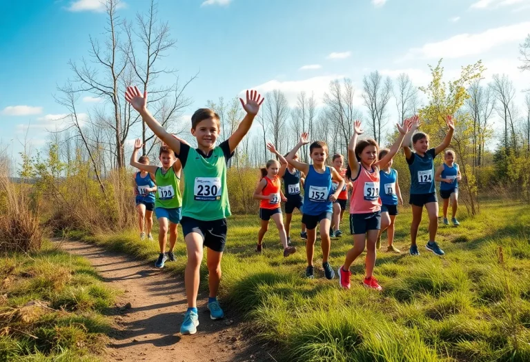 Young athletes warming up for a cross country race