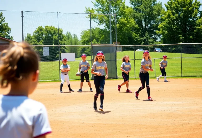 Meeker High School softball team practicing on the field