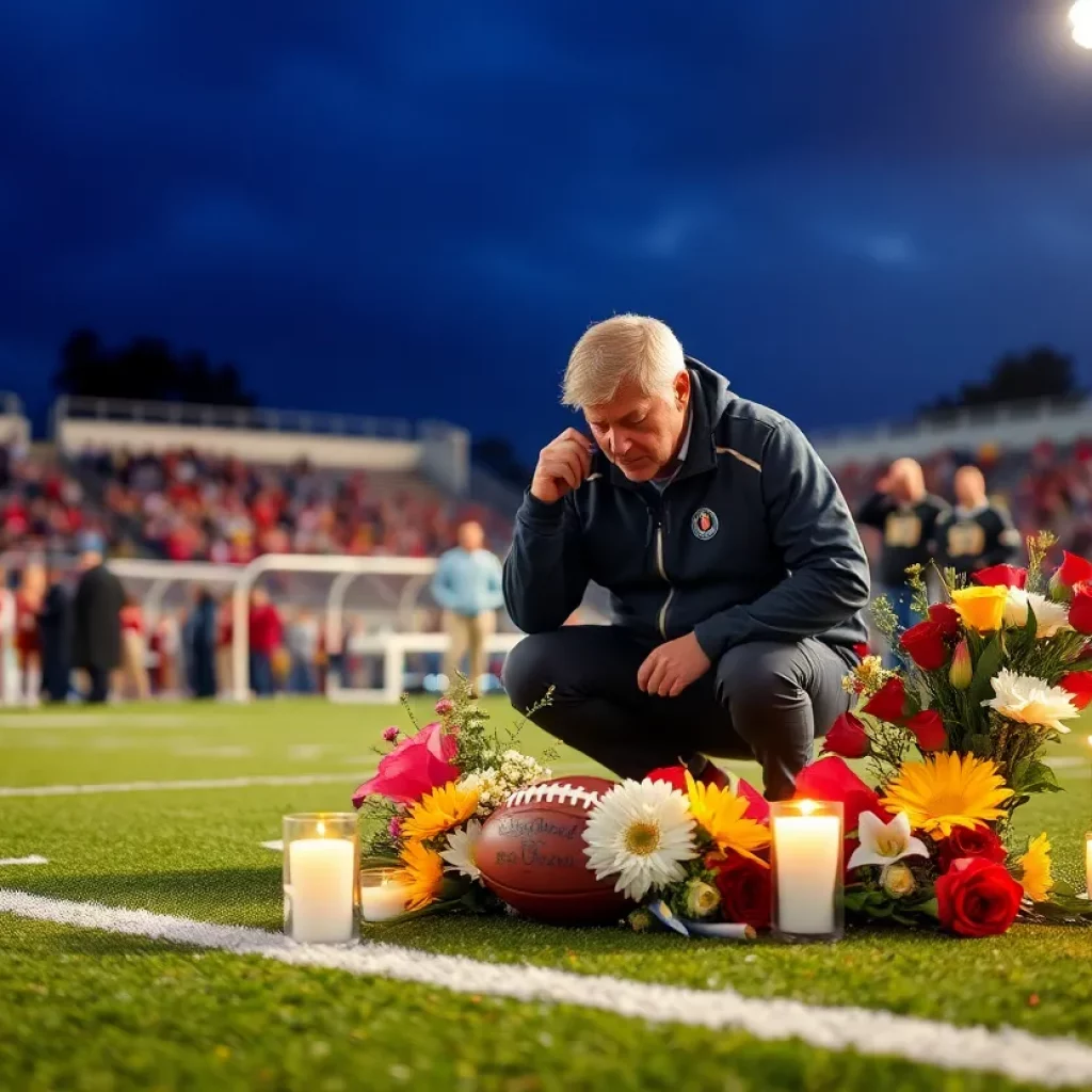 Candlelight memorial at a football field for John Wolfgram