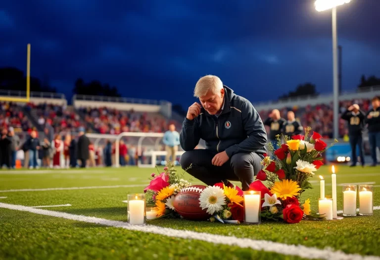 Candlelight memorial at a football field for John Wolfgram
