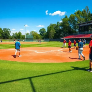 Young baseball players practicing on a sunny field