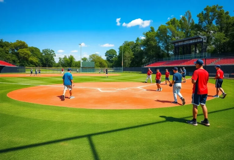 Young baseball players practicing on a sunny field