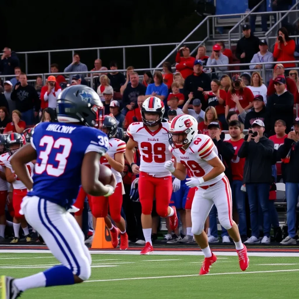 High school football players in action during a game in Milwaukee
