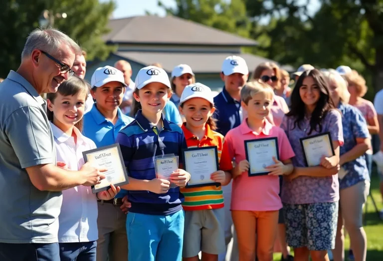 Young golfers celebrating their scholarship awards