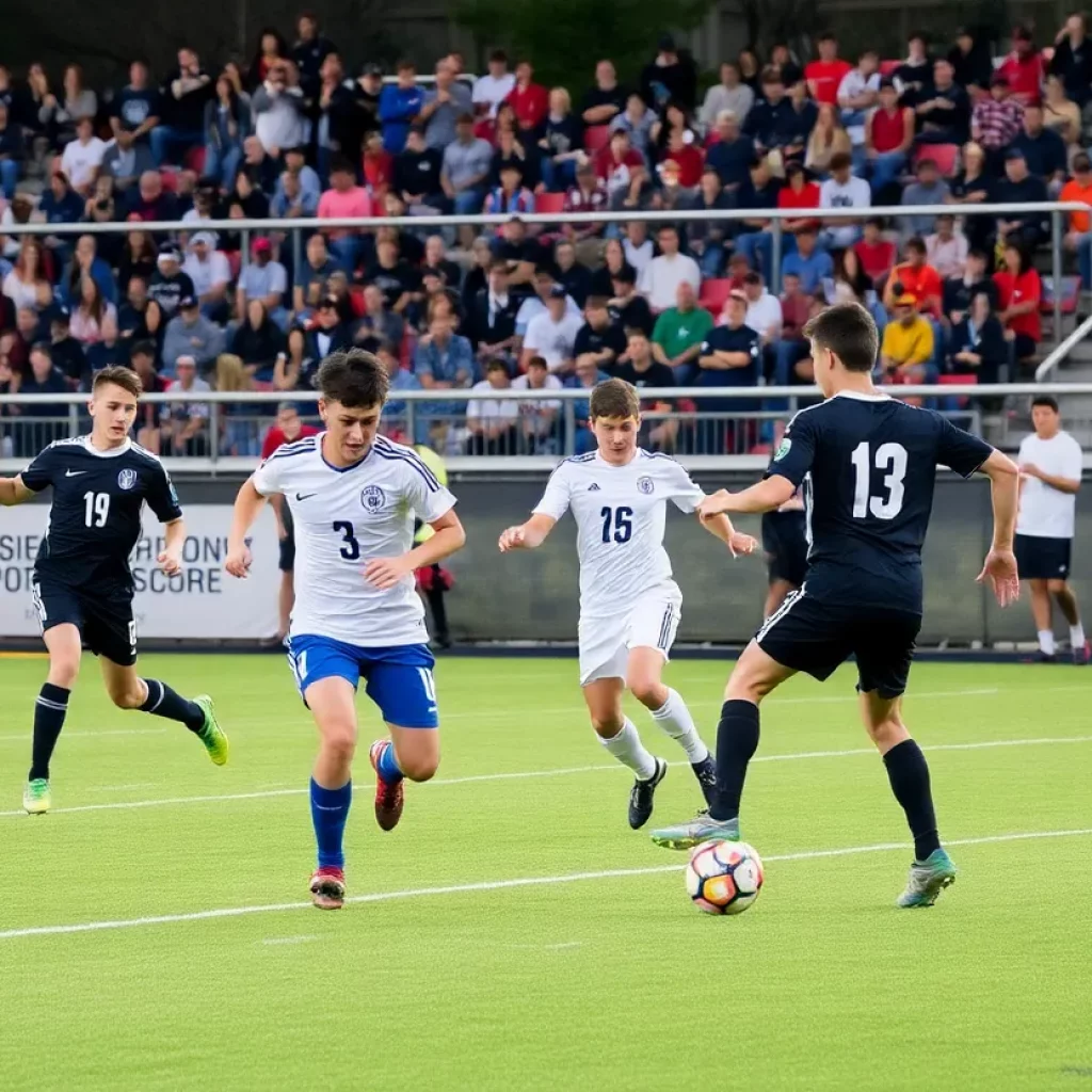 Boys soccer match at a Missouri high school.