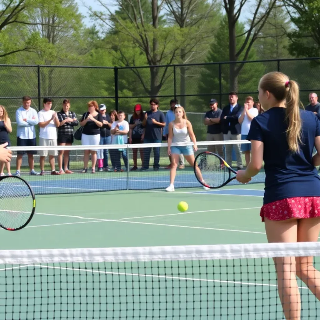 Girls tennis players from Mitchell High School competing in a match