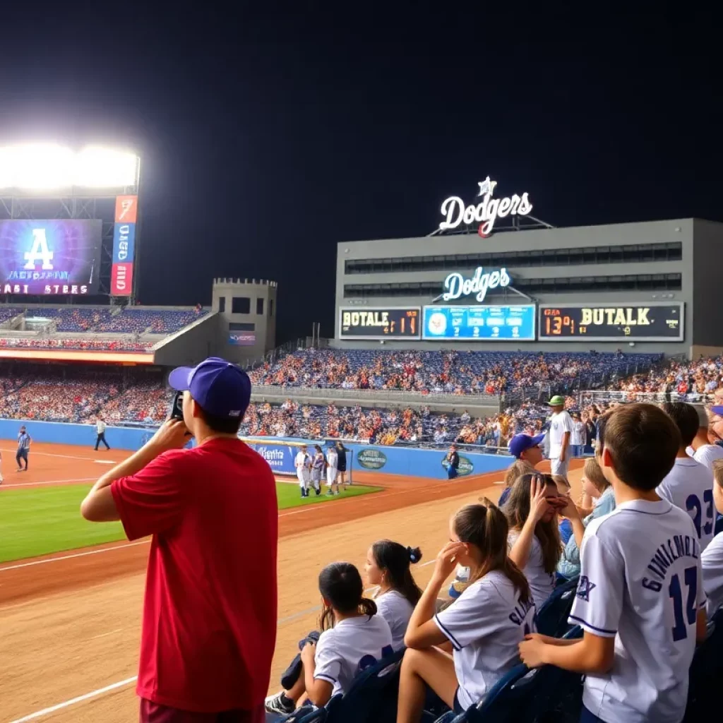 Young baseball players competing in the MLB High School All-American Game at Dodger Stadium.