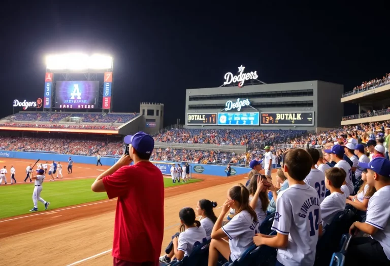 Young baseball players competing in the MLB High School All-American Game at Dodger Stadium.