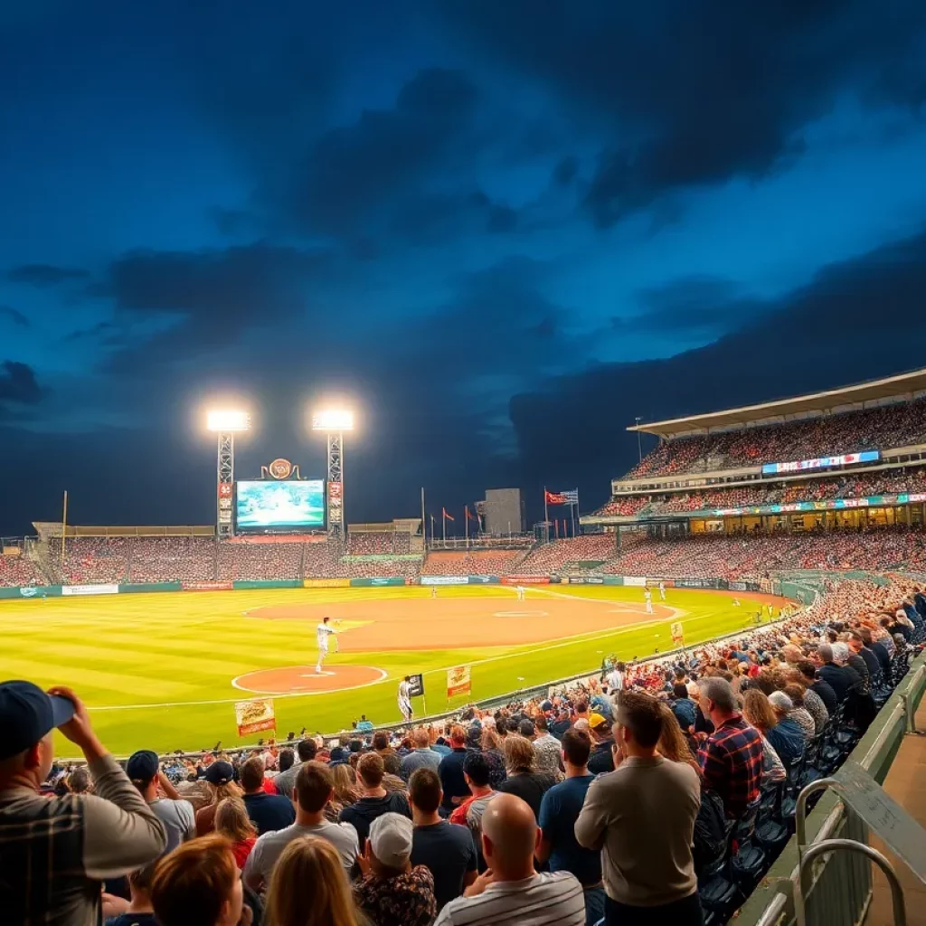 Baseball fans celebrating at the MLB debut in Tennessee.
