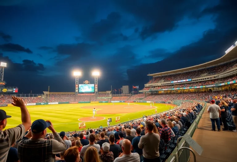 Baseball fans celebrating at the MLB debut in Tennessee.