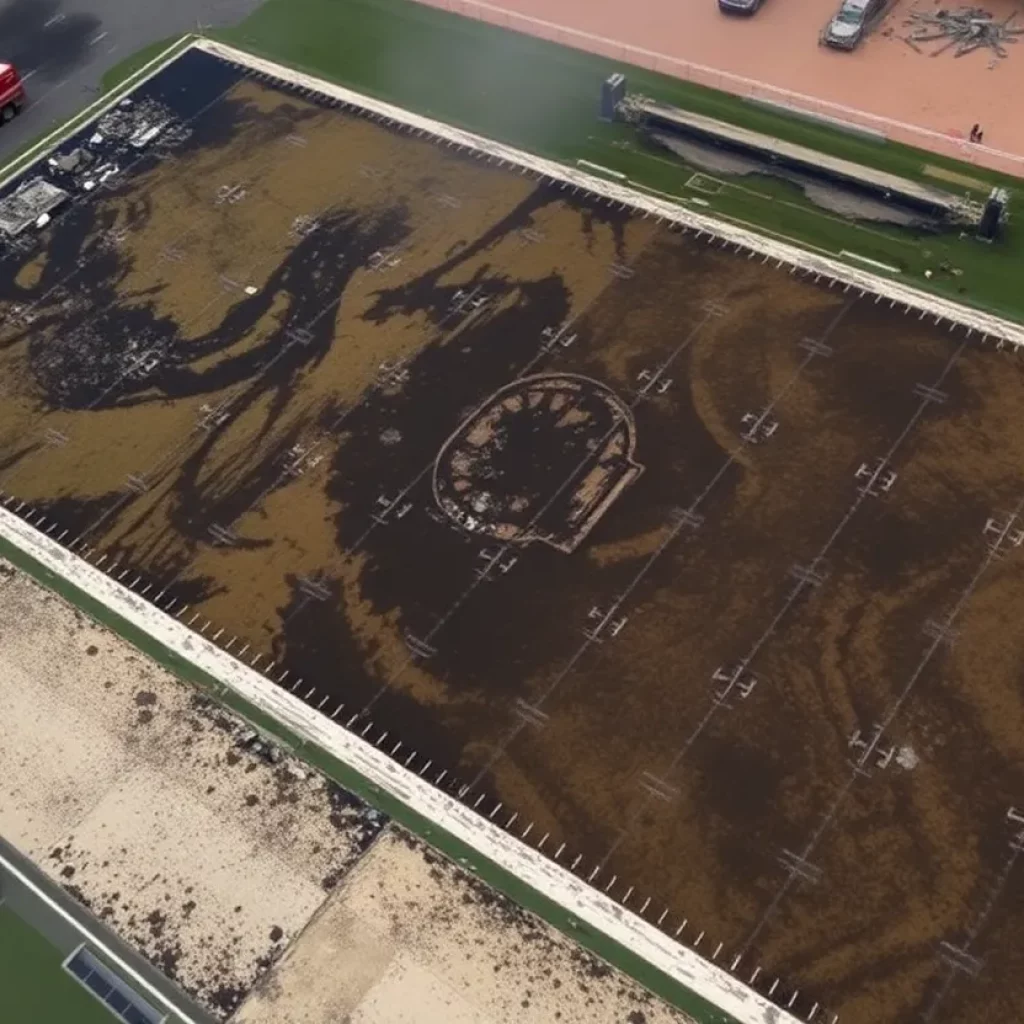 Burnt sections of Mount Diablo High School football field