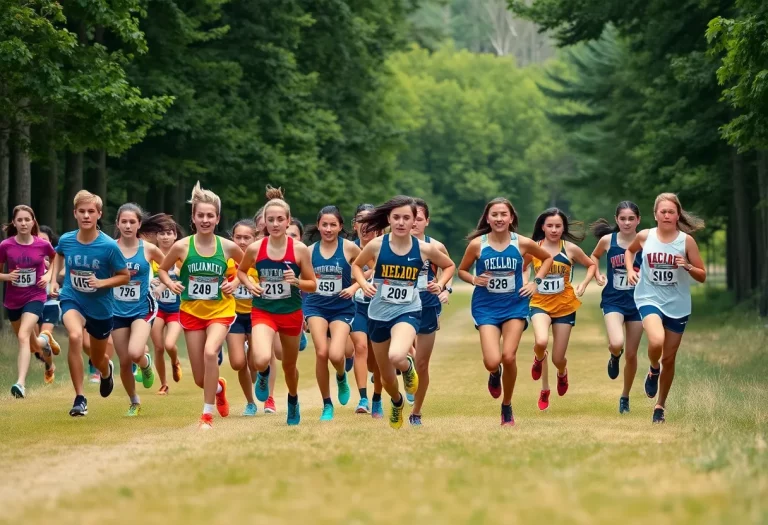 Murray High School cross country team running on a course