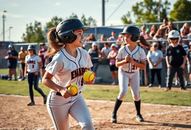Softball athletes in action during a game