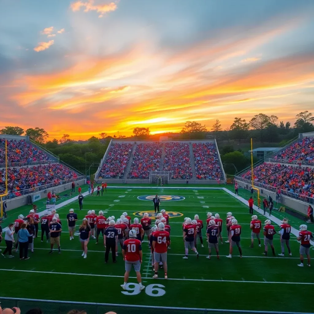 Crowd of enthusiastic fans at a high school football game