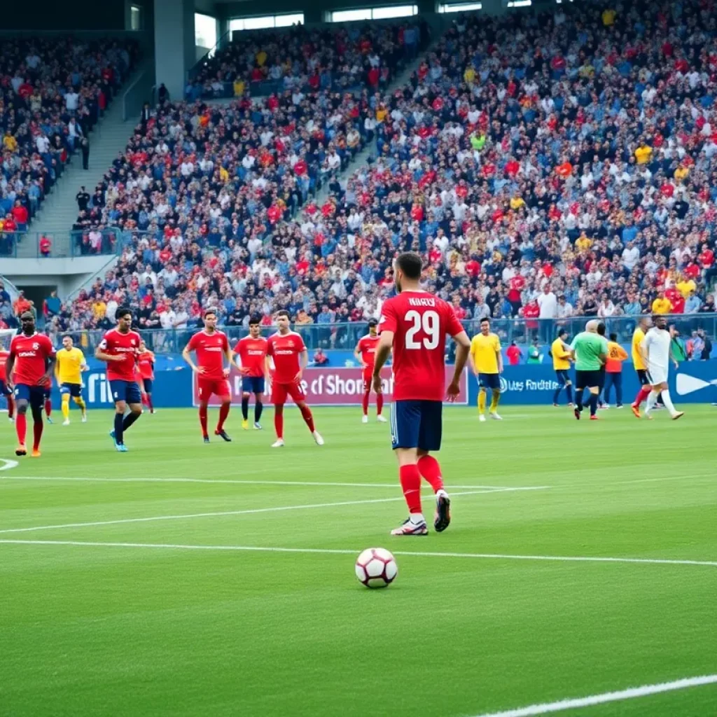 Boys soccer players warming up on a field in North Carolina