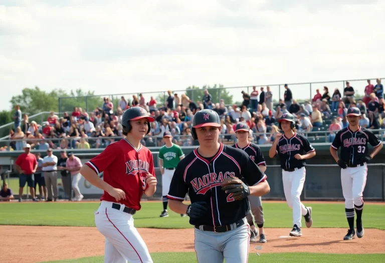 Players participating in a high school baseball match in North Iowa.