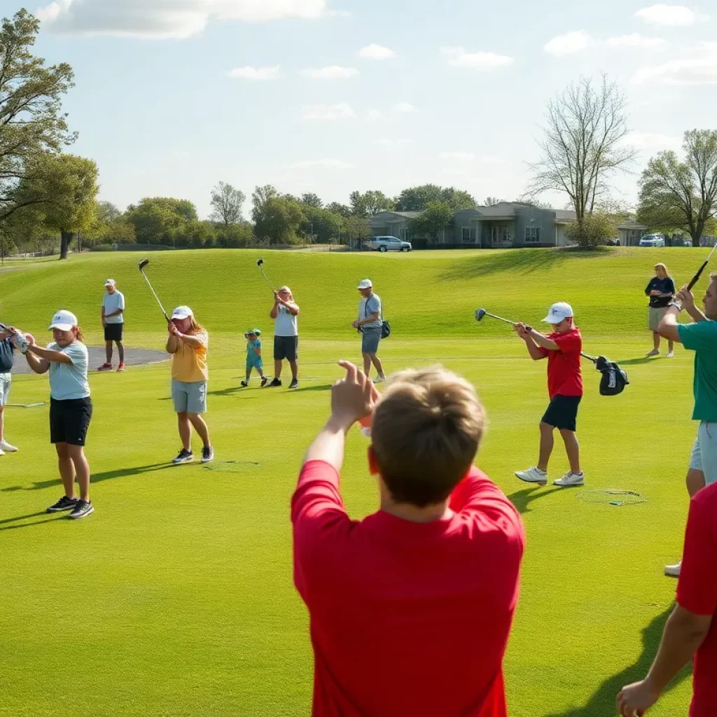 Young female golfers practicing at a school golf course in Ohio