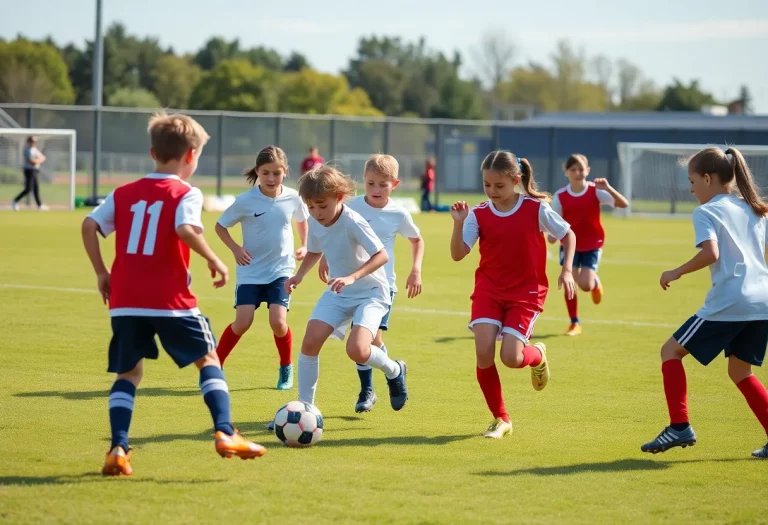 Young soccer players demonstrating teamwork and skill