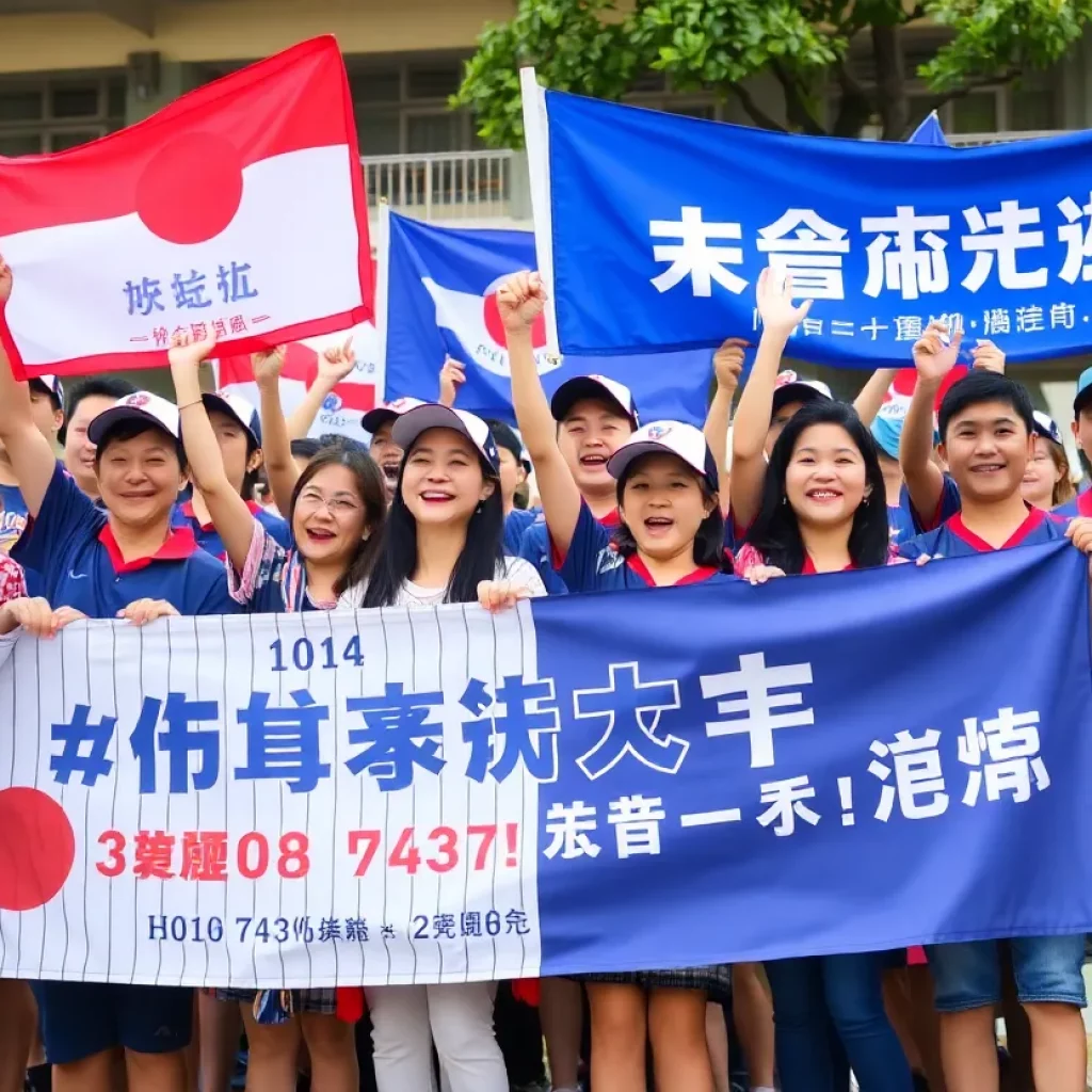 Fans celebrating Okinawa Shogaku High School's baseball victory