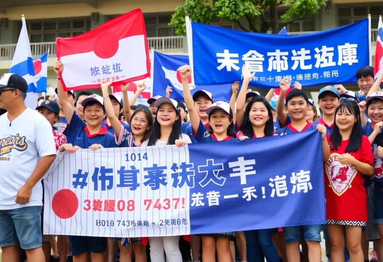 Fans celebrating Okinawa Shogaku High School's baseball victory