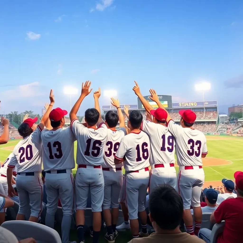 Okinawa Shogaku High School celebrates their Summer Koshien championship victory.