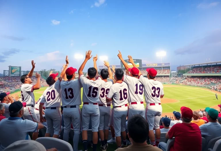 Okinawa Shogaku High School celebrates their Summer Koshien championship victory.