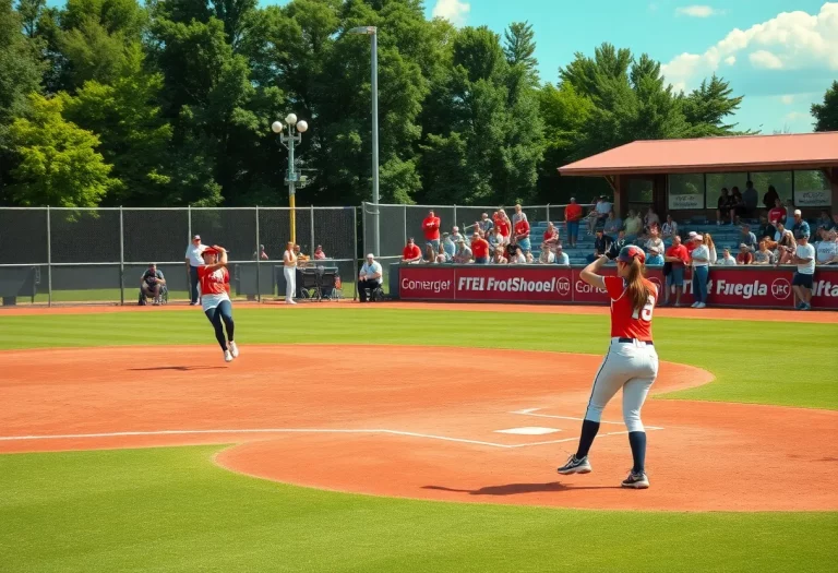 Players in action during a high school softball game in Oklahoma.
