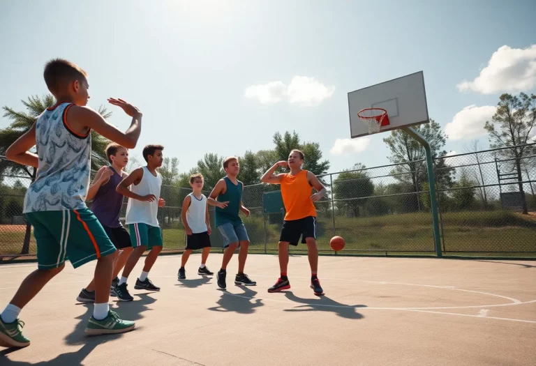 Orange High School basketball team practicing skills on the court