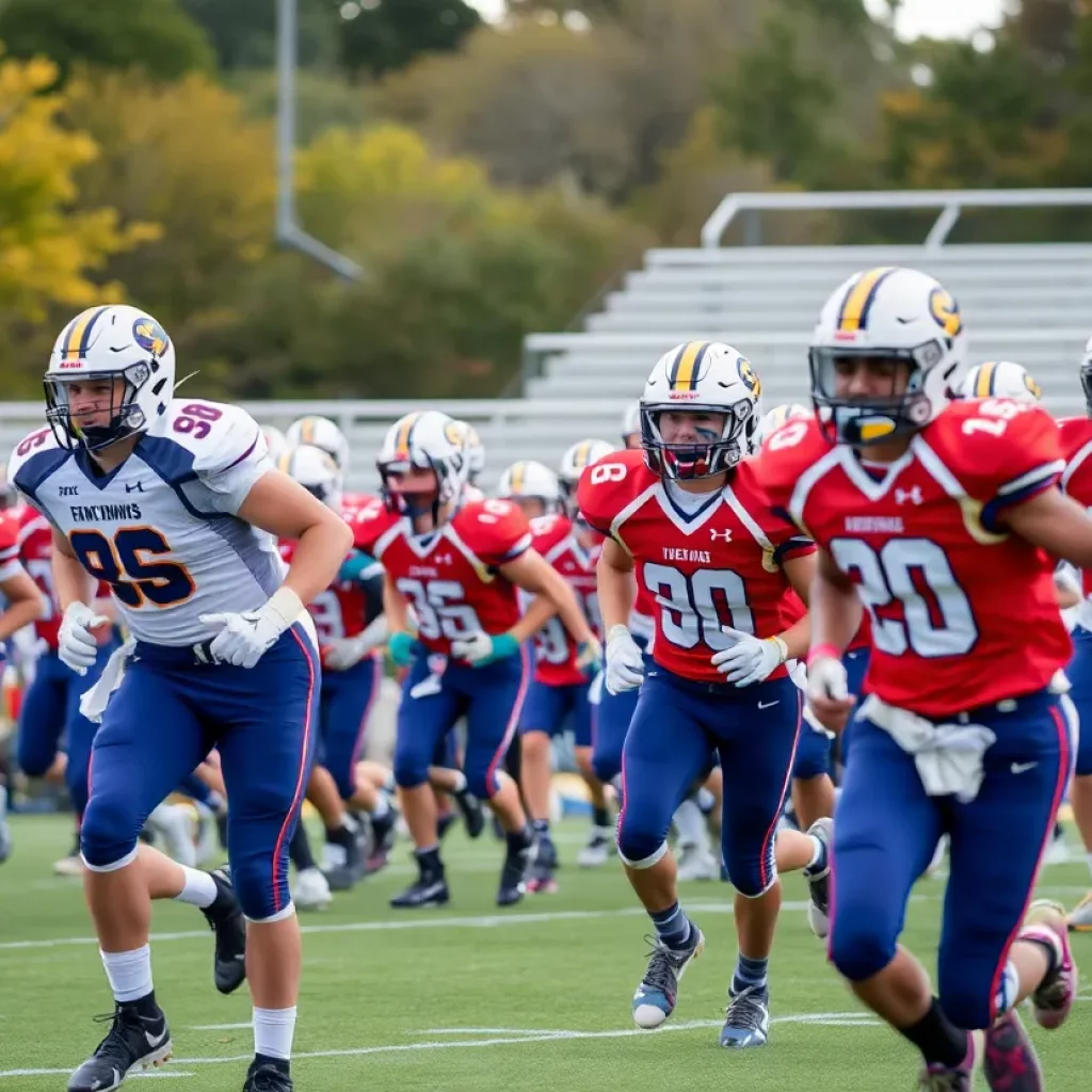 High school football players preparing for a game in Oregon