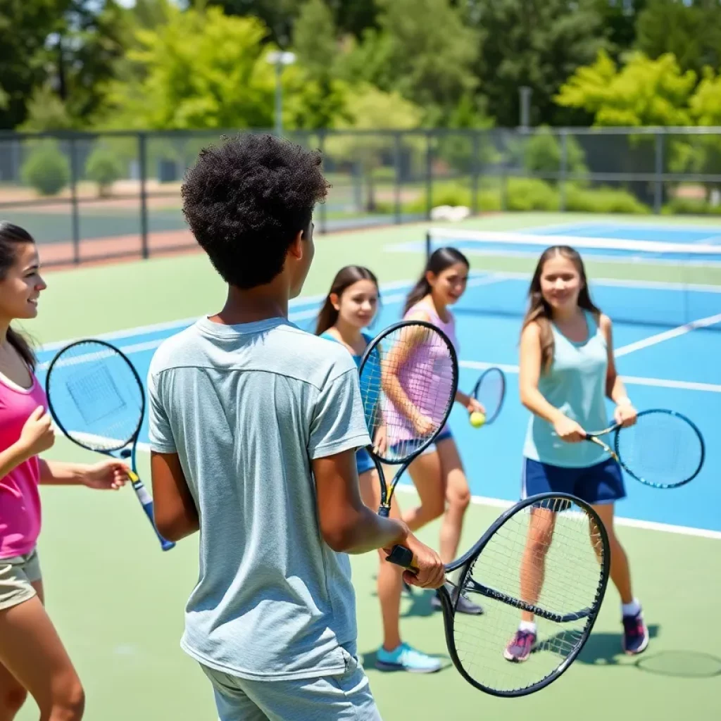 Teens practicing tennis at Otsego County Sportsplex
