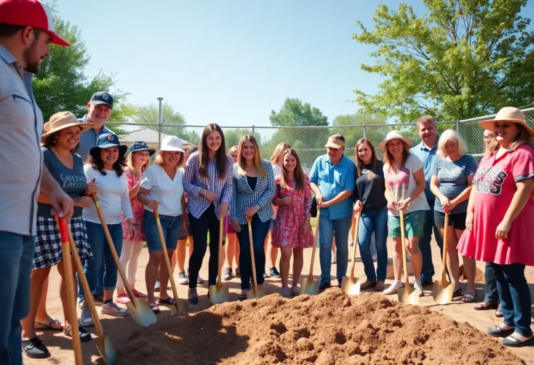 Community members celebrating at the groundbreaking ceremony for the new Paducah softball complex.