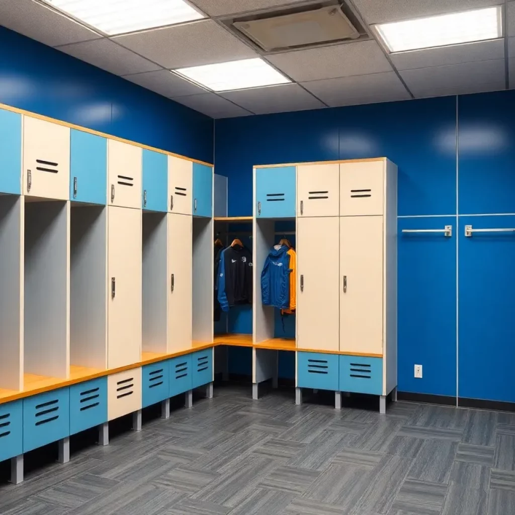 Interior view of the new cross country locker room at Parkersburg High School.