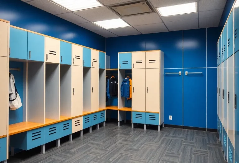 Interior view of the new cross country locker room at Parkersburg High School.