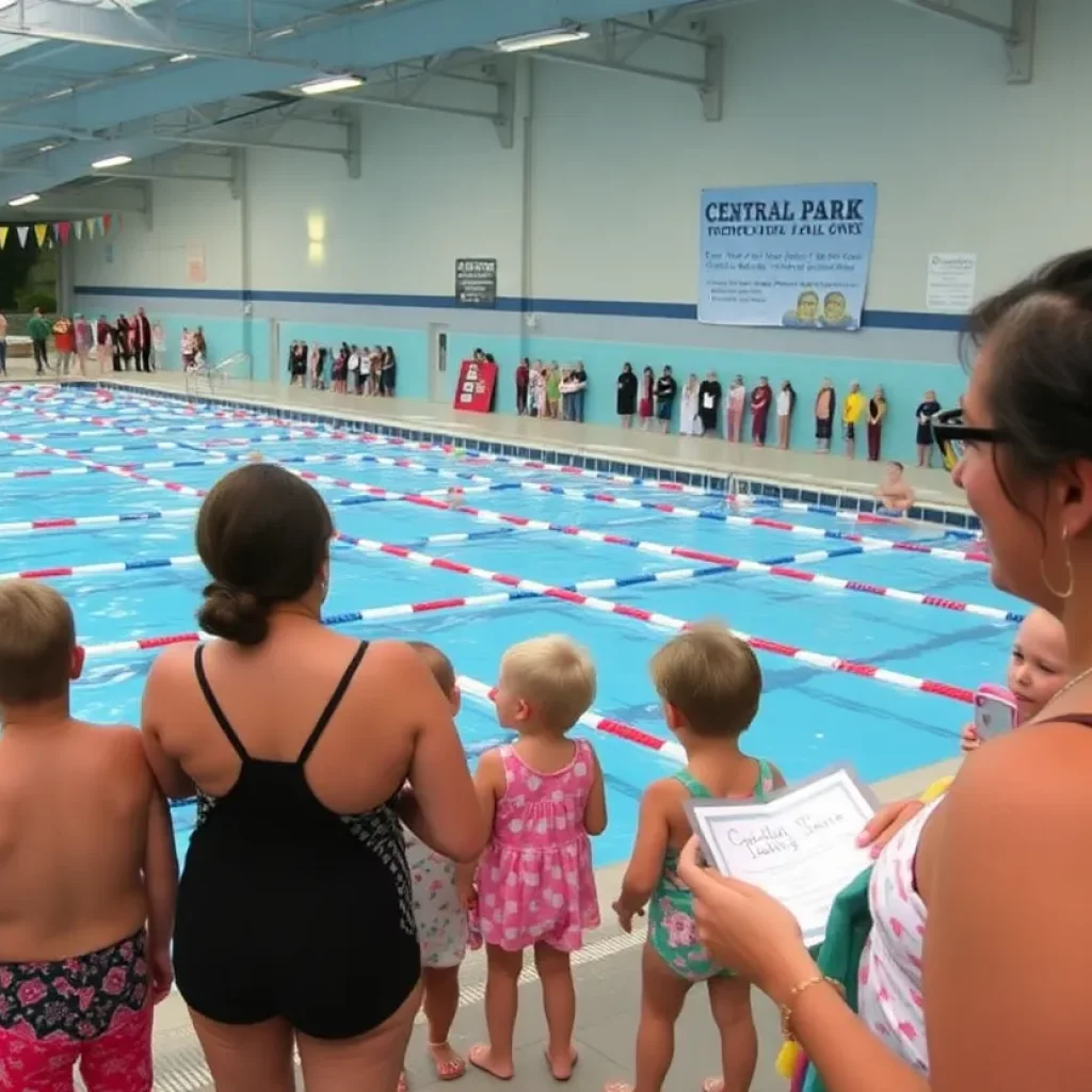 Community members gather for the farewell event at Central Park Pool
