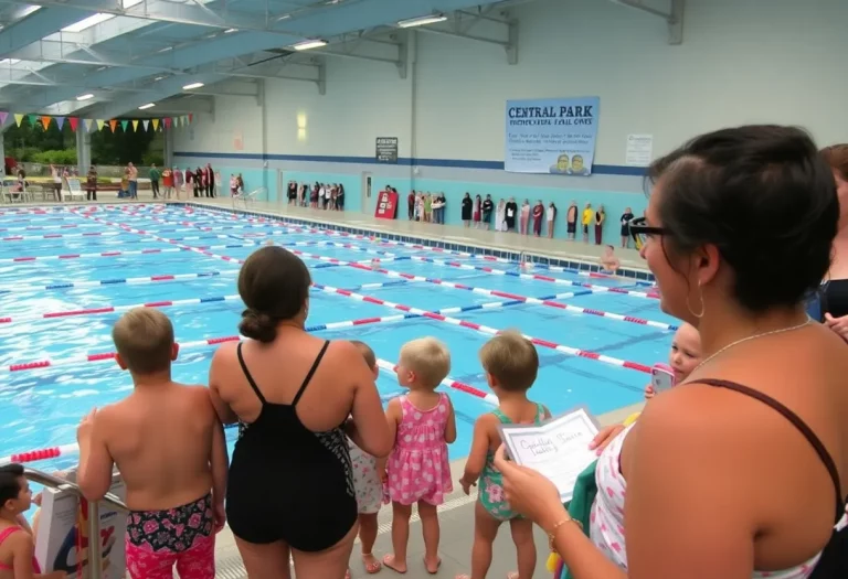 Community members gather for the farewell event at Central Park Pool