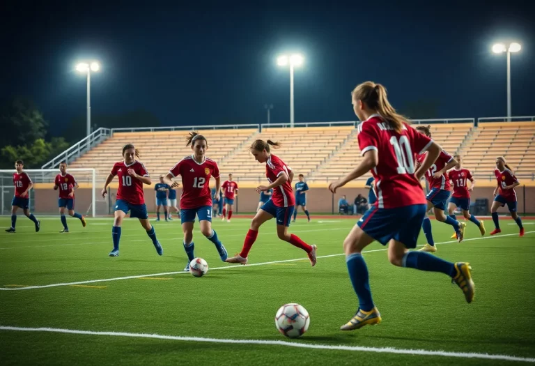 Peru High School soccer players in action during a match