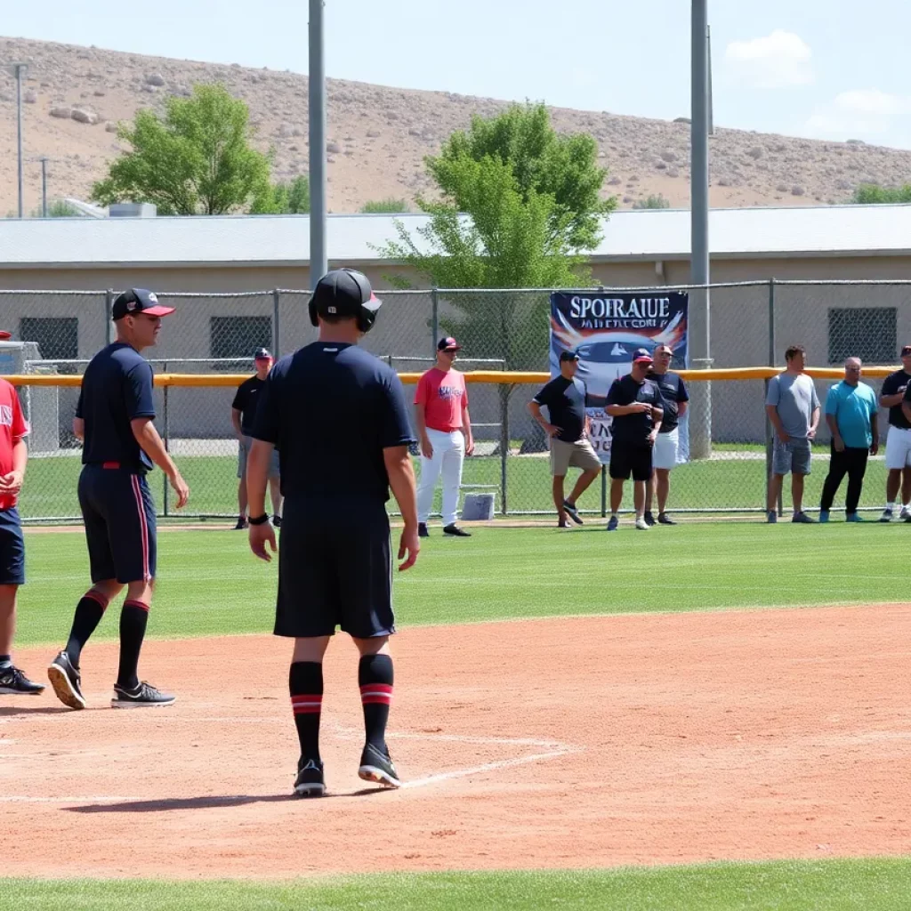 Baseball players practicing at Pojoaque Valley High School with the community supporting.