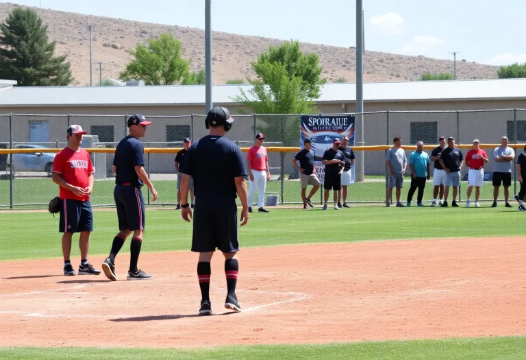 Baseball players practicing at Pojoaque Valley High School with the community supporting.